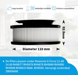 Replacements® Motorfilters geschikt voor Rowenta X-Force Flex 11.60 - 12.6 - 14.60 en 15.60 - ZR009008 - 3 stuks — thumbnail 2