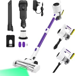 Steelstofzuiger Draadloos 500W - Groene LED & HEPA-filter - 18.000 Pa - Kruimeldief voor Huis en Auto - Zonder Zak - Wit/Paars — thumbnail 5