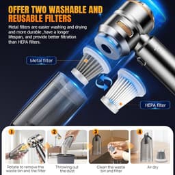 Mini Auto Stofzuiger - Zilver-Goud - Handheld Snoerloos met 6000mAh Batterij - 4-in-1 Multifunctioneel voor Auto en Kantoor — thumbnail 3