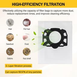 5 stuks - 4 Stofopvangzakken en 1 filters - compatibel met Kärcher MV4 MV5 MV6 WD4 WD5 WD6 WD5P WD6P — thumbnail 5