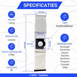ToolLine® - Herbruikbare stofzuigerzak tot 100 keer - Geschikt voor Kärcher WD3 - WD4 - WD5 - WD6 - 6.959-130.0 - Parkside - DeLonghi - Electrolux - Hoover - Moulinex - Progress - Tornado - Volta - Karcher stofzuigerzakken — thumbnail 5