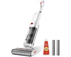 Steelstofzuiger Draadloos - Steelstofzuiger - Stofzuiger - Steelstofzuiger Snoerloos - Krachtige Zuigkracht - 15KPa - 2L watertank - Dual Edge Cleaning - 45min looptijd - Smart LED-display - 200W - 21,6V - 4000mAh - Wit
