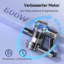 Steelstofzuiger met snoer - 6-in-1 Stofzuiger zonder zak - Krachtig -600W - 23Kpa- Rood — thumbnail 3