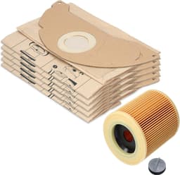 10 stofzuigerzakken + 1 filter geschikt voor Kärcher WD2 en MV2 stofzuiger, alternatief voor 6.904-322.0 (zak) en 6.414-552.0 KFI 3310 (patroonfilter), KA 37 — thumbnail 1