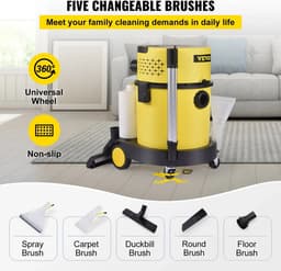 Mercadome® Waterstofzuiger - Waterzuiger - Water Stofzuiger - Stofzuiger - Tapijtreiniger - 4 in 1 functie - 20L - Incl. 5 borstels -45x39x59cm — thumbnail 4