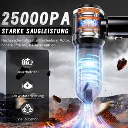 NETTLIFE - Kruimelzuiger - Handstofzuiger - Accu Mini Stofzuiger Draadloos - 25000Pa - 4-in-1 Autostoofzuiger - 3 standen - Draagbare stofzuiger - voor auto Huishouden Dierenharen - Zwart — thumbnail 2