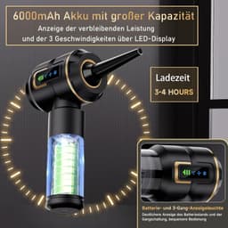 Handstofzuiger draadloos– Auto stofzuiger – Oplaadbare, draagbare - Kruimeldief- Krachtige elektrische stofblazer voor auto, keuken, pc en bank - Zwart — thumbnail 3