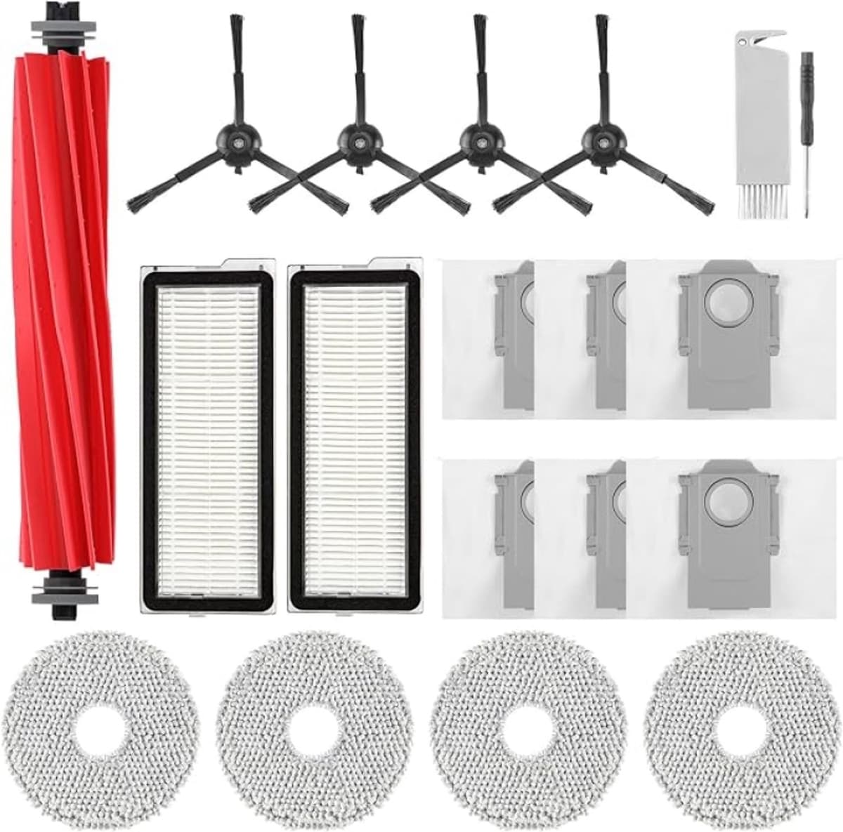 Vervangende Accessoireset voor Roborock Qrevo S, Qrevo Pro en Qrevo Plus Robotstofzuiger - 1 Hoofdborstel, 4 Zijborstels, 2 HEPA-Filters, 4 Dweilpads, 6 Stofzakken en Reinigingsborstel — afbeelding 1