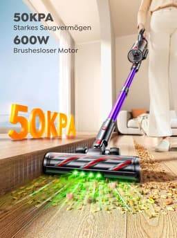 Draadloze Steelstofzuiger - Krachtige Stofzuiger - Huis Snel Schoon - 600W 50KPA Zuigkracht - 65 Min Looptijd - Paars — thumbnail 2