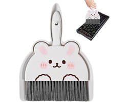 Stoffer en blik set - Handstofblik desktop reiniger - Bureau opruimen - Compact en ruimtebesparend - 18x23x5 cm - Konijn