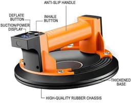 Elektrische Zuignap - Vacuümheffer Zuigglas - Materiaal Verplaatsen - 20cm Vergrote Zuigmond - 200 kg Zuigkracht - Zwart Oranje — thumbnail 4