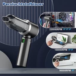 2-in-1 handstofzuiger accu, 18000PA handstofzuiger, draadloos, autostofzuiger, sterk, 3 snelheden 200.000 tpm elektrische stofblazer persluchtspray voor het reinigen van auto, keuken, pc, bank, kantoo — thumbnail 3