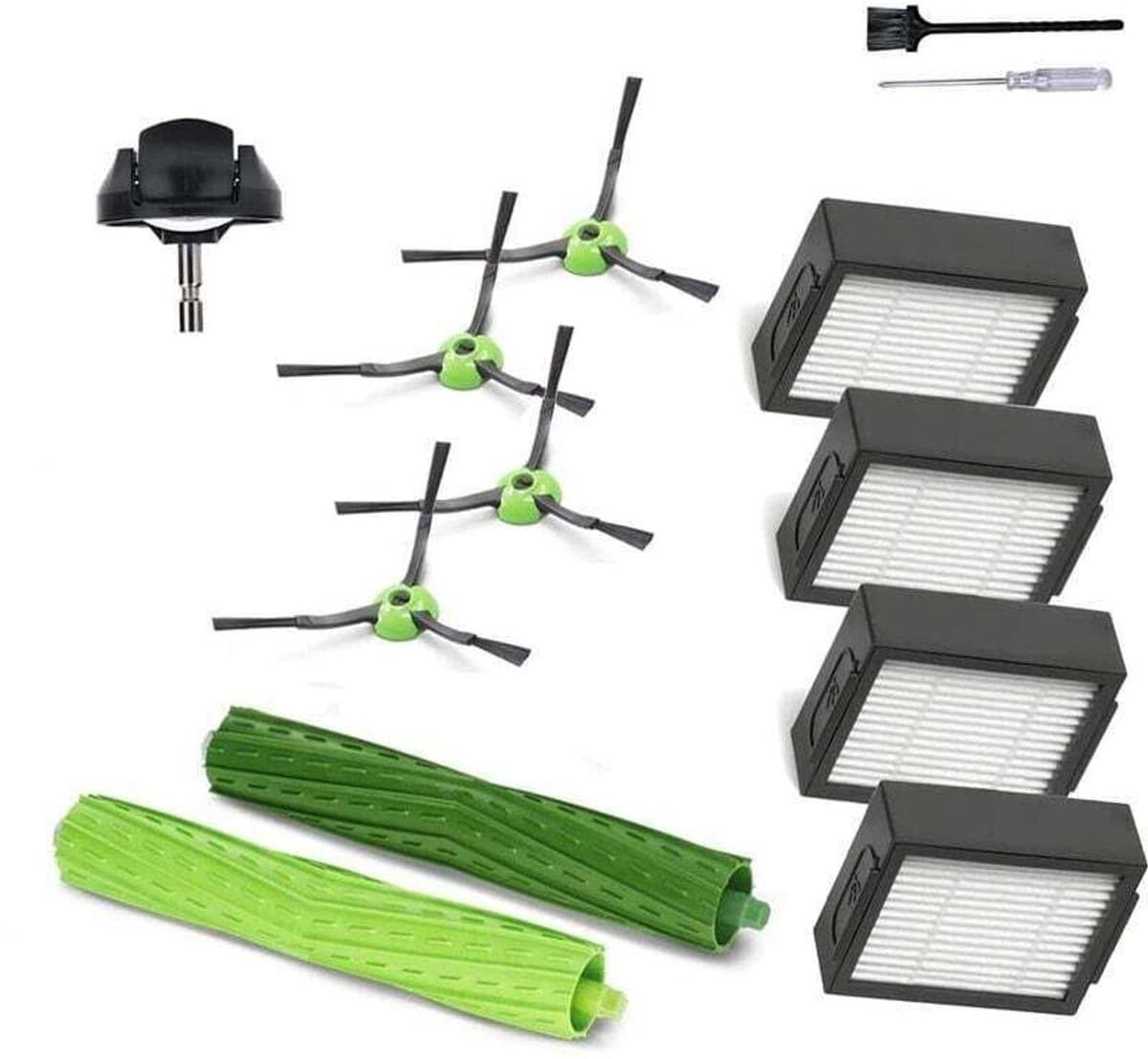 Accessoirekit voor geschikt voor iRobot geschikt voor Roomba stofzuigers – 1 rubberen rolborstel – 1 zwenkwiel – 4 HEPA-filters – 4 zwarte zijborstels — afbeelding 1