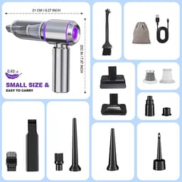 Mini autostofzuiger - Draagbare reiniger - Auto kantoor thuis - 4-in-1 functie - 22000PA 6000mAh - Zilver paars — thumbnail 3