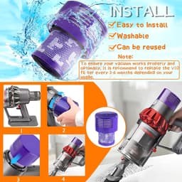 2-pack V10-vervangingsfilters voor Dyson V10 Cyclone-serie - V10 Absolute - V10 Animal - V10 Total Clean - SV12 - vervangt onderdeelnummer 969082-01 - 2 filters en 1 reinigingsborstel. — thumbnail 4