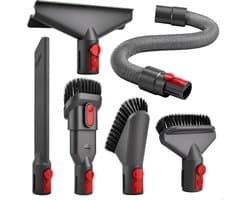 Ultiluxe® Dyson opzetstukken voor stofzuiger - Accessoires voor kieren reinigen - Borstelset voor meubels vloeren - Flexibele slang voor bereik - Verschillende zuigmonden met borstels - Geschikt voor genoemde V-series - Zwart met rood
