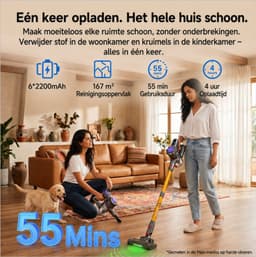 Draadloze stofzuiger, 45 kPa/550 W/50 min steelstofzuiger voor thuis, anti-klitstofzuiger met afneembare accu, led-display, lichte handstofzuiger voor dierenhaar/tapijt/vloer — thumbnail 4