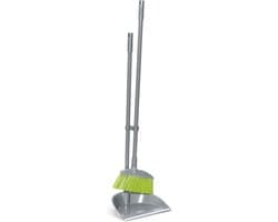 Stoffer en blik set - Veegset lange steel - Stofvrij schoonmaken - Buigvrij vegen - Lange steel - Zilver groen