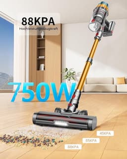 FOSMET Stofzuiger - Draadloze Stofzuiger - Steelstofzuiger - 750 watt - Hepa filtratie - Sterke Zuigkracht - 13 opzetstukken - Lange Accuduur Tot 80 Min - Zonder Zak Op Accu - Dierenhaar - Alle Vloertypen - Lang Snoer - Blauw‑ Goud — thumbnail 5
