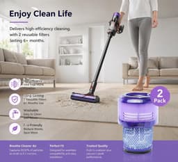 HEPA filter - Filter geschikt voor Dyson V10slim/SV18/V9 steelstofzuigers - 2 stuks - 119 × 87 × 62 mm - Wasbaar en Herbruikbaar — thumbnail 2