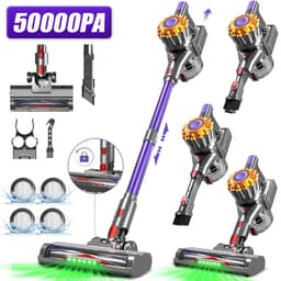Adormii Steelstofzuiger Draadloos – 50 kPa Sterke Zuigkracht – Tot 60 Min Accuduur – Anti-haarwikkel Vloerborstel – 4 HEPA-filters – 1,6 L Stofreservoir – Groene LED Stofdetectieverlichting – Paars — thumbnail 1