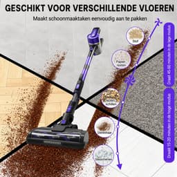 Norvia - Draadloze Steelstofzuiger - Steelstofzuiger - Stofzuiger - 75.000 PA Zuigkracht - 60 Minuten Accuduur - HEPA Filter - LED — thumbnail 3