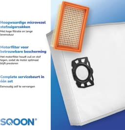 SQOON® Serviceset geschikt voor Kärcher WD 3 - Gelijk aan model: 2.863-006.0 / 2.863-005.0 - Vervangingsset met stofzuigerzakken en filter voor nat- en droogzuigers — thumbnail 5