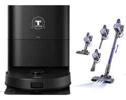 TONIHOMI® X8 + V07 Steelstofzuiger - Robotstofzuiger met dweilfunctie - Automatisch legen - Laadstation - LDS Laser navigatie - Met app - Zwart
