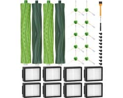 Compleet Set Reserveonderdelen voor iRobot Roomba E/I/J-serie, i7 i7+ i3 i3+ i4 i4+ j7 j7+ E5 E6, borstelaccessoires compatibel met iRobot Roomba, 2 sets rubberen borstels,8 hoogwaardige filters, 10 zijborstels