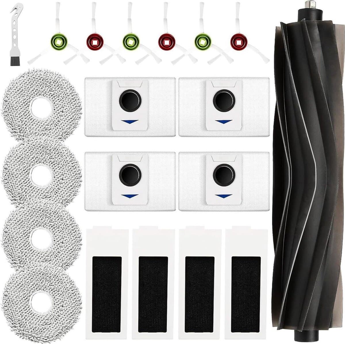 20-delige accessoireset Geschikt voor Ecovacs Deebot T20 Omni / T20e Omni robotstofzuiger: 1 rubberen hoofdborstel, 4 stofzakken, 4 dweilpads, 4 filters, 6 zijborstels, 1 reinigingsborstel — afbeelding 1