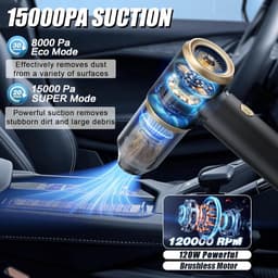 Draadloze Kruimeldief - Handstofzuiger Krachtig - Auto Huis Reinigen - 15000 Pa Zuigkracht - 25 Minuten Gebruik - Zwart — thumbnail 4