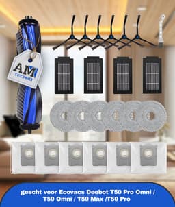 Accessoires gescht voor Ecovacs Deebot T50 Pro Omni / T50 Omni / T50 Max /T50 Pro stofzuiger, reserveonderdelen, accessoireset 1 hoofdborstel, 4 filters, 6 reinigingsdoeken, 6 stofzakken, 6 — thumbnail 1