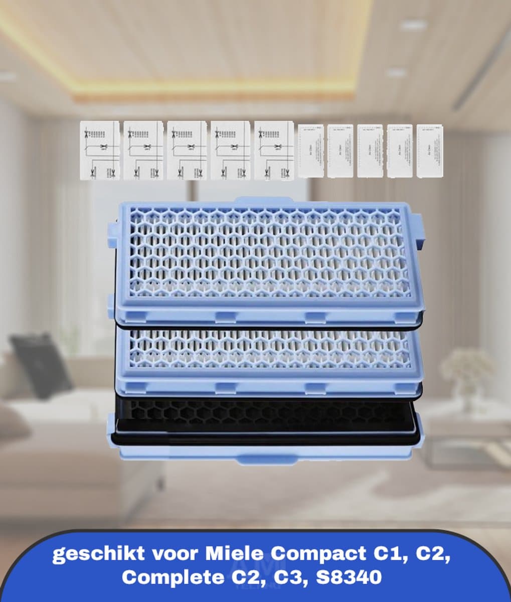 3 sets HEPA-filters, geschikt voor Miele Compact C1, C2, Complete C2, C3, S8340 stofzuigers. Inclusief 5 motorfilters en 5 AirClean-filters, geschikt voor modellen S4000, S5000, S6000 en S8000. — afbeelding 1