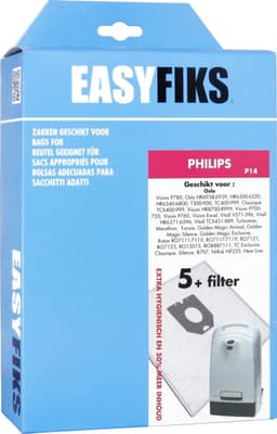 Easyfiks P14 stofzuigerzakken geschikt voor Philips - 5 stuks + 1 filter - voor Oslo en Vision series — thumbnail 1