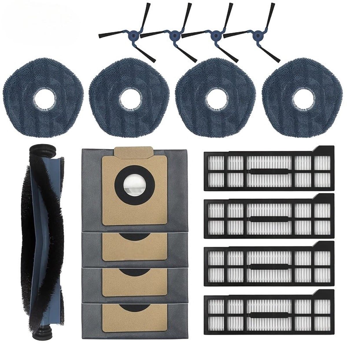 Dutchers® 17-pack Vervangende Accessoires voor Eufy X10 Pro Omni Robotstofzuiger,1 Hoofdborstel,4 Zijborstels,4 Hepa-filters,4 Stofzakken,4 Dweilpads — afbeelding 1