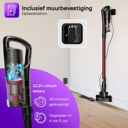 TurboTronic LV8 Steelstofzuiger met kruimeldief zonder zak - Draadloos - Hoge zuigkracht - HEPA - lichtgewicht - 3 Snelheden -Harde en zachte vloeren - Rood — thumbnail 5