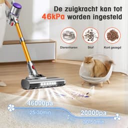 Elekiatech Steelstofzuiger- 46000Pa - 50 Minuten Gebruikstijd - 8 Kegel Filtersysteem Steelstofzuiger Draadloos - 1,5 L Stofbak - 2200 mAh Accu - voor Tapijten en Harde Vloere - Gold — thumbnail 2
