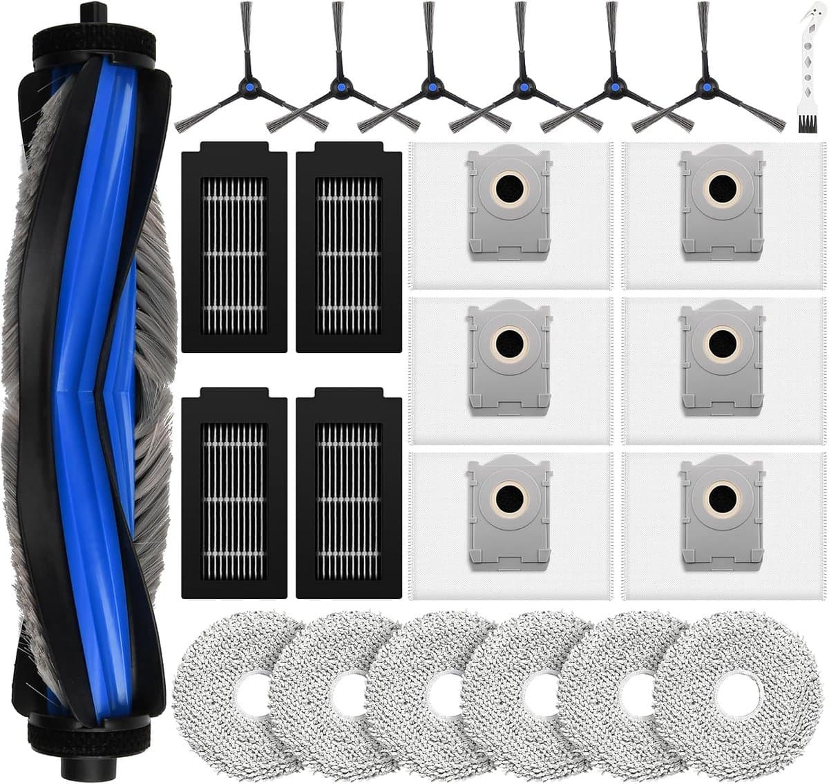24-delige vervangingsset voor Ecovacs Deebot T50 Pro Omni / T50 Pro Omni Gen2 robotstofzuiger, inclusief 1 hoofdborstel, 6 stofzakken, 4 filters, 6 zijborstels, 6 dweilpads en 1 reinigingsaccessoire — afbeelding 1