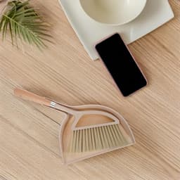 Handveger met steel - Kleine bezem - Bureau schoonmaken - Natuurlijk houten handvat - 30 cm lengte - Beige — thumbnail 3