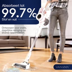 VANJOOL® Steelstofzuiger Draadloos – 120W Krachtige Accu Stofzuiger – 2-in-1 Kruimeldief – 9 kPa Zuigkracht – Zakloos – Inclusief 3 Opzetstukken – CleanDetect Technologie – Wit / Roze — thumbnail 4