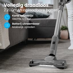 Auronic Steelstofzuiger Draadloos 220W - Draadloze Stofzuiger - HEPA Filter - Zelfstaand - Extra Accu - Op Accu - Zonder Zak - Kruimeldief - Vacuum Cleaner - Grijs — thumbnail 3