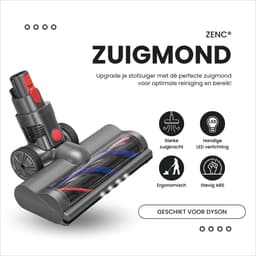ZENC® Zuigmond Geschikt Voor Dyson V15, V11, V10, V8 & V7 Steelstofzuiger - Turbo Borstel - Vloerborstel Met 4 LED Lampen - Opzetstuk - Mondstuk - Stofzuigeraccessoires - Grijs — thumbnail 2