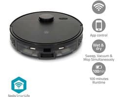 Nedis SmartLife Robotstofzuiger - 4500 Pa Zuigkracht - Dweilfunctie - met App - Zwart