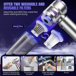 Sander Shop Mini Auto Stofzuiger,16000PA 4-in-1 snoerloze handheld stofzuiger met Brushless Motor Built-in 6000mAh batterij Type C Air Duster & Air Blower & pomp voor auto, kantoor-Zilver-paars — thumbnail 5