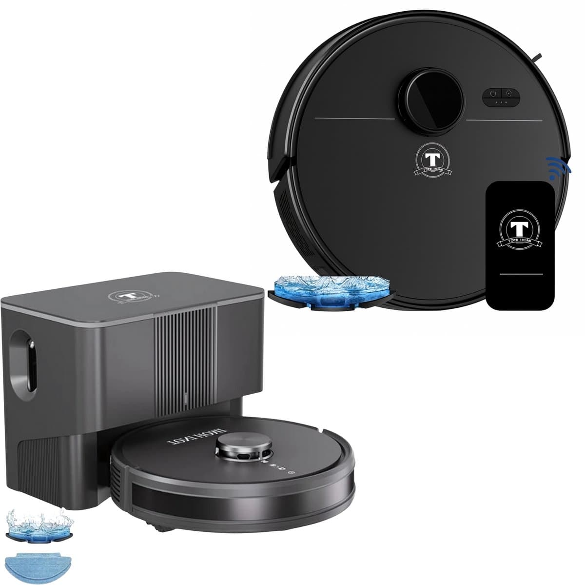 TONIHOMI® M30 + Q8 Robotstofzuiger Combi Deal – Met Dweilfunctie – LDS Laser Navigatie – Automatisch Legen – App Bediening – Laadstation – Huisdieren – Zwart — afbeelding 1