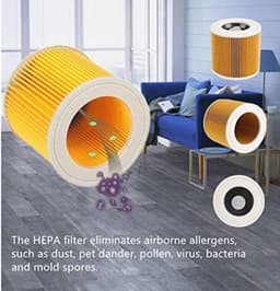 OIMG Patroonfilter - 2 Stuks - nat- en droogfilter - Geschikt voor Karcher WD3/NT18/20/38/1- Geschikt voor HEPA- WD2/MV2/3 stofzuiger katoen - geel — thumbnail 3