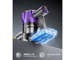 Steelstofzuiger Draadloos - 500W Motor - 50 Minuten Gebruikstijd - Zakloos - HEPA Filter - Voor Tapijt En Harde Vloeren