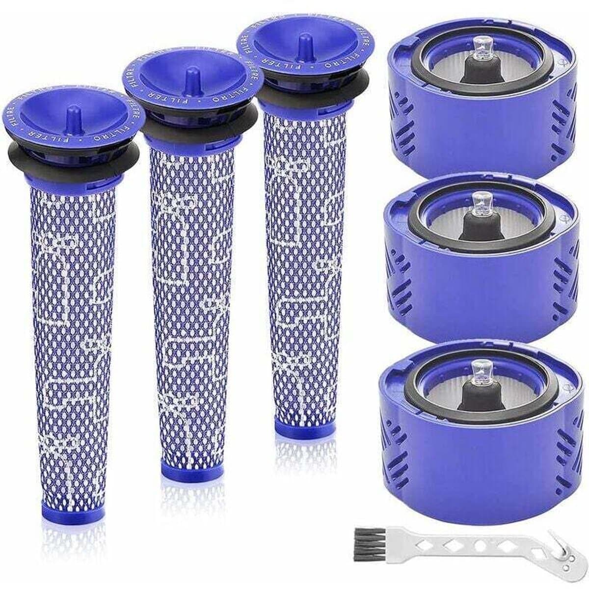 Vervangingsfiltersetgeschikt voor de Dyson V6 Absolute draadloze stofzuiger, geschikt voor de modellen 966741-01 en 965661-01, 7-delige set (3 HEPA-filters, 3geschikt voorfilters, 1 reinigingsborstel). — afbeelding 1