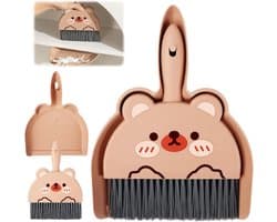 Handveger met Blik - Mini bezemset - Bureau reinigen - Schattig eend design - 23.3 x 17 cm - Geel