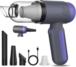 Handstofzuiger voor in de auto, 2-in-1 draadloze autostofzuiger en föhn, krachtige zuigkracht van 15000 Pa, USB-C opladen, lichtgewicht en draagbaar mini handmodel, geschikt voor het reinigen van auto-/huis-/huisdierhaar, paars. — thumbnail 1